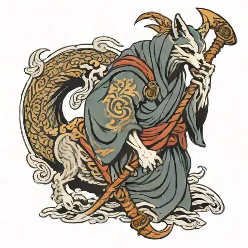 Wolf Sword Reaper Holding A Scythe With