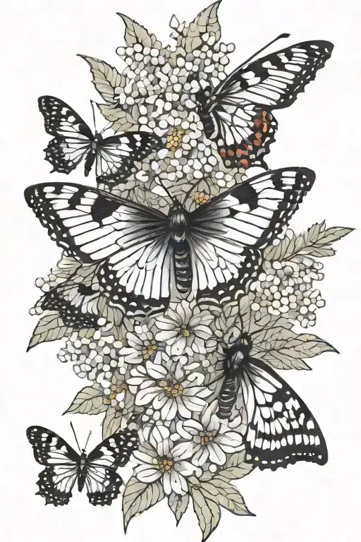 Buddleia Flower With One Butterfly And One Honey Bee