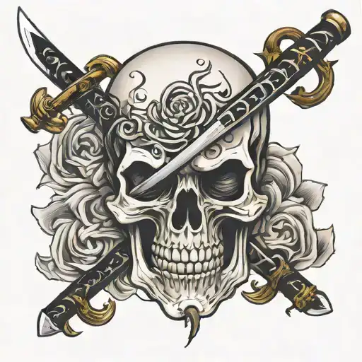 Skull Stabbed With A Katana Sword