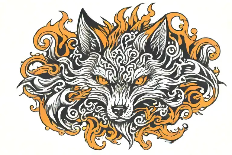 Simetric Angry Fox Surrounded By Flames Chest