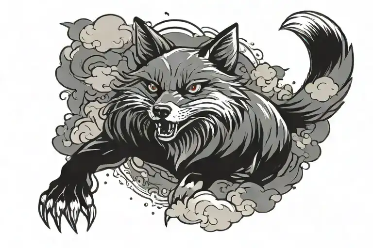 Simetric Angry Fox Surrounded By Clouds Chest