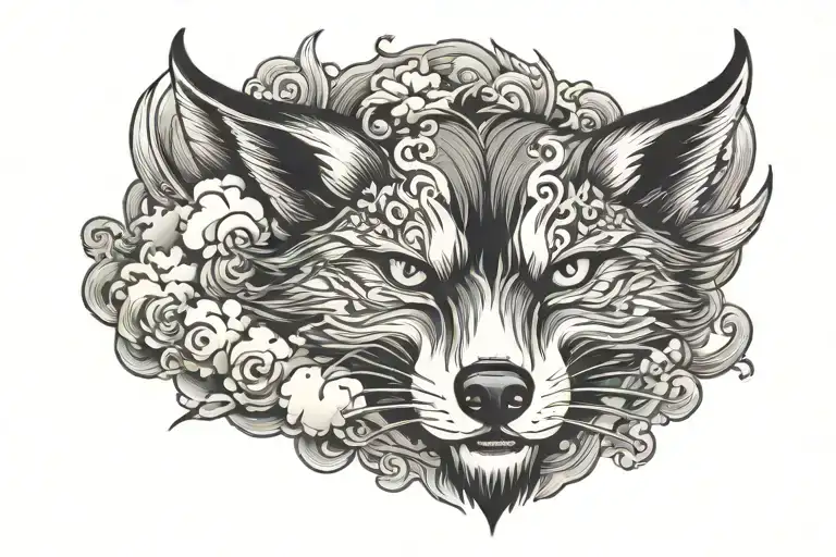 Simetric Angry Fox Surrounded By Clouds Chest