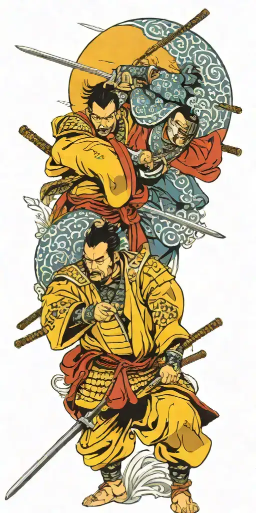 Japanese Samurai Warriors Battling