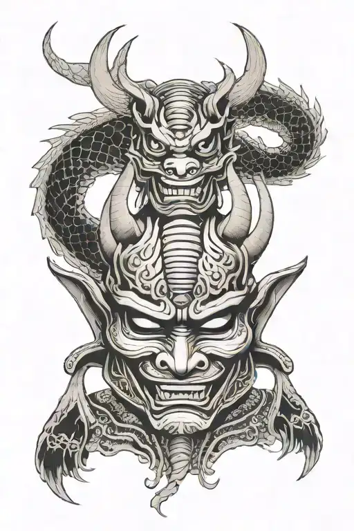 Samurai Mask With Dragon Wrapped Simple