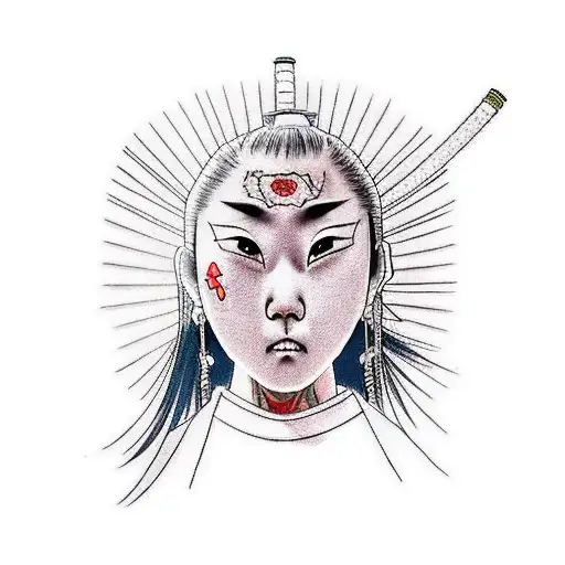 Japanese School Girl Samurai Sad Angry