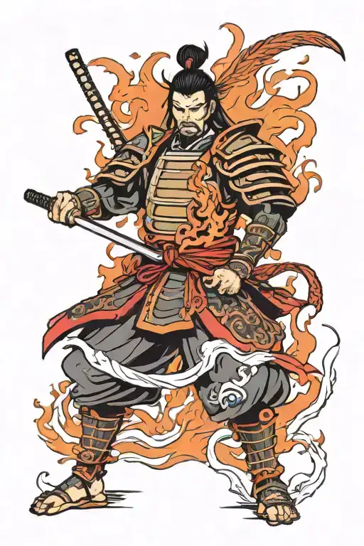Samurai Warrior With Some Fire Flames