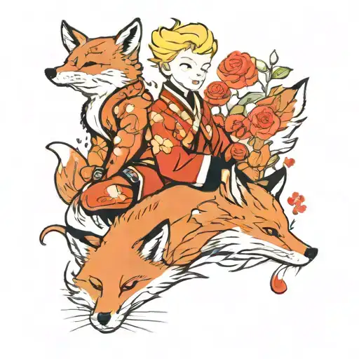 Little Prince And Rose And Fox Playing