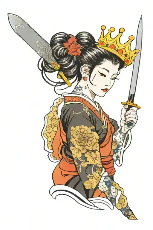 Lady Princess Holding A Knife Wearing Crown Surrounded