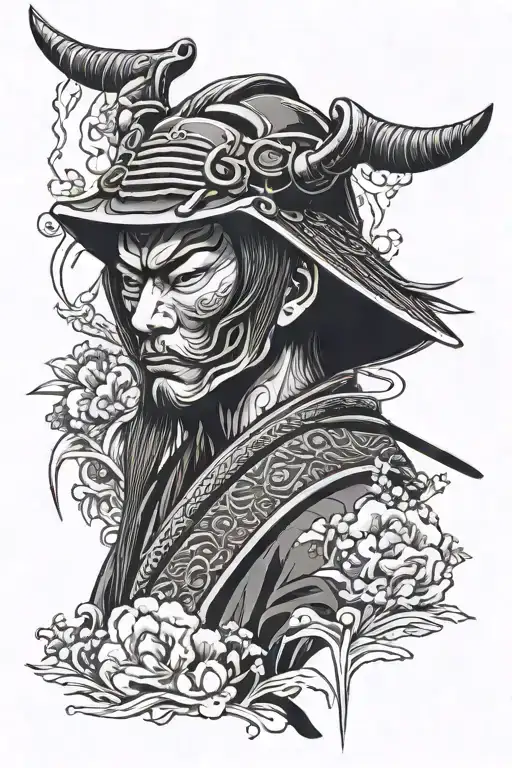 Samurai With Oni Mask