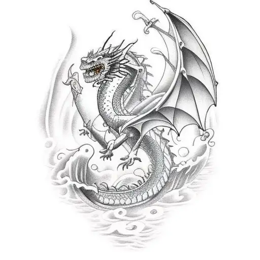 Dragon With Wave For Wrap Around Calve