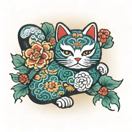 Japanese Floral Lucky Cat