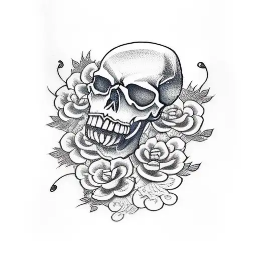 Skull Snake And Flowers