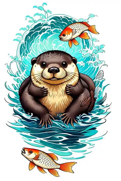 Sea Otter With Fish Surrounded