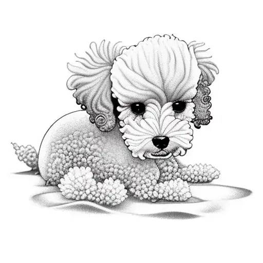 A Small Poodle Sitting On A Sandy Beach In Florida