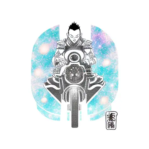 Male Protagonist Anime Character Riding A Motor Bike Through A Galaxy