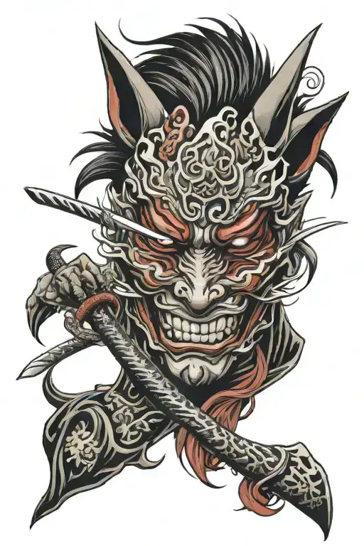 Oni Mask Katana And Kitsune Mask