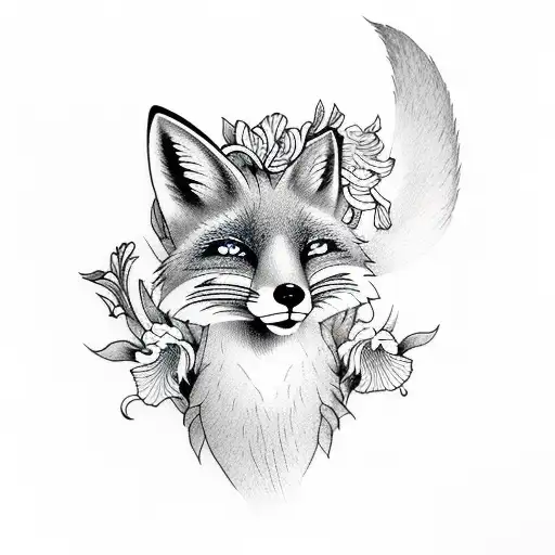 Wild Fox With Iris Flower