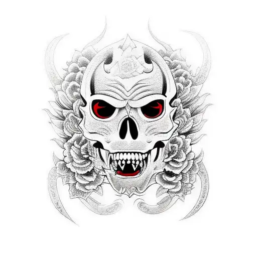 Hannya Mask Flowers Skull Dragons Woman