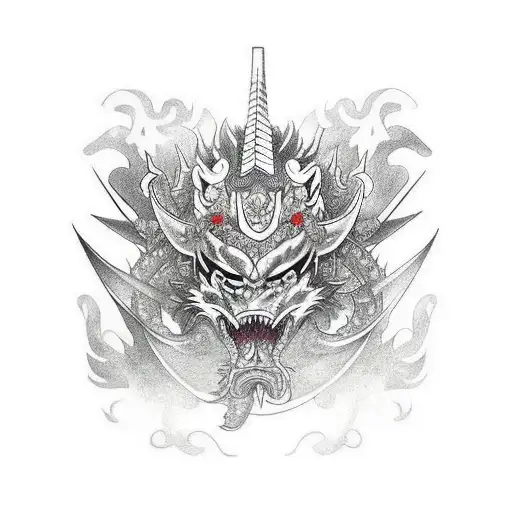 Samurai Mengu Mask With A Dragon Around It