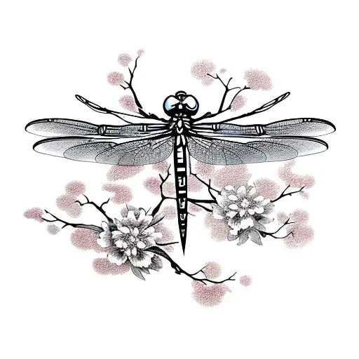 Dragonfly Death Pain Blood Ink Splatter Cherry Blossom