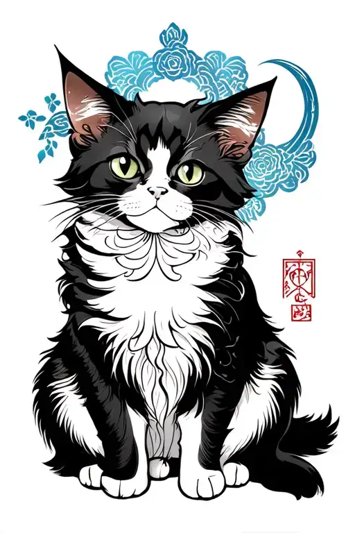 Turkish Angora Cat With Aquarius Sign In Japanese Style