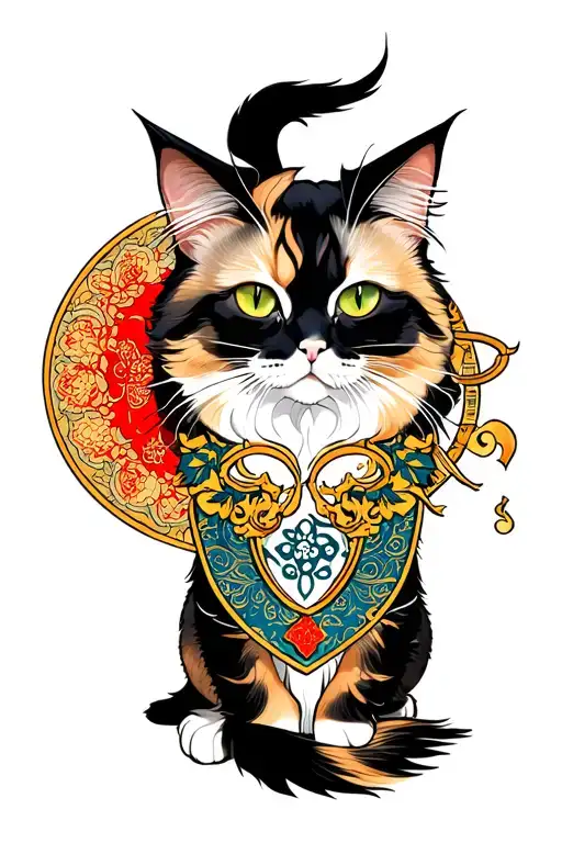 Turkish Angora Cat With Aquarius Sign In Japanese Style