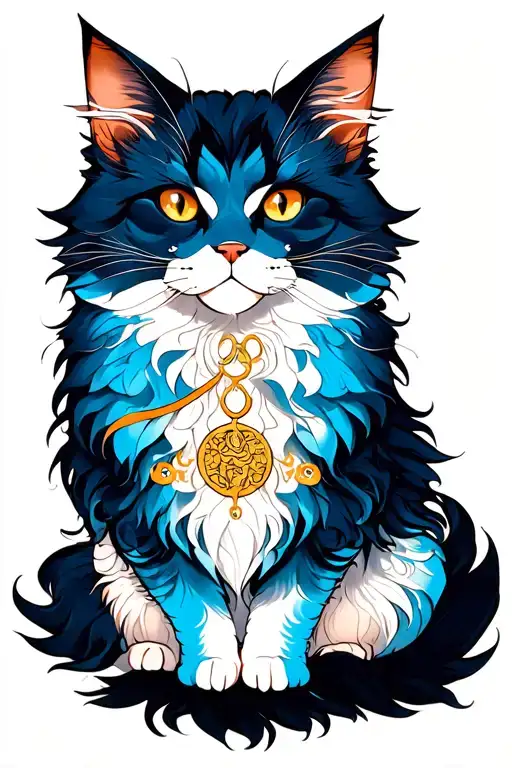 Turkish Angora With Aquarius Sign In Japanese Style