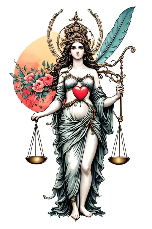 Virgo Themis Holding A Scale With Heart And Feather