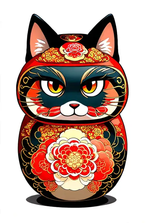 Daruma Doll X Neko Arm Tattoo Design