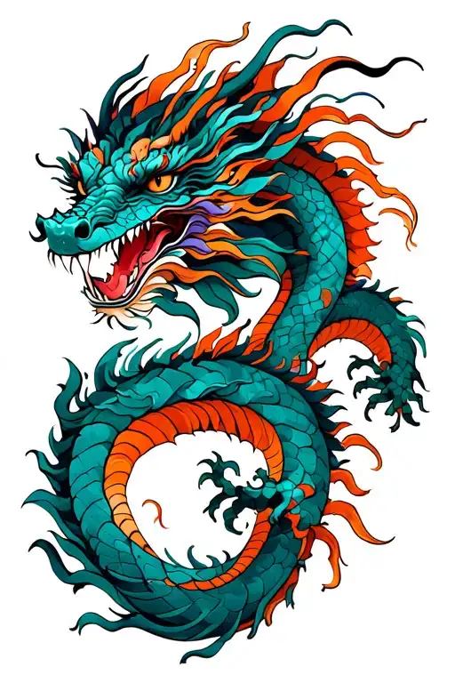 Dragon Family Black Teal Orange Purple