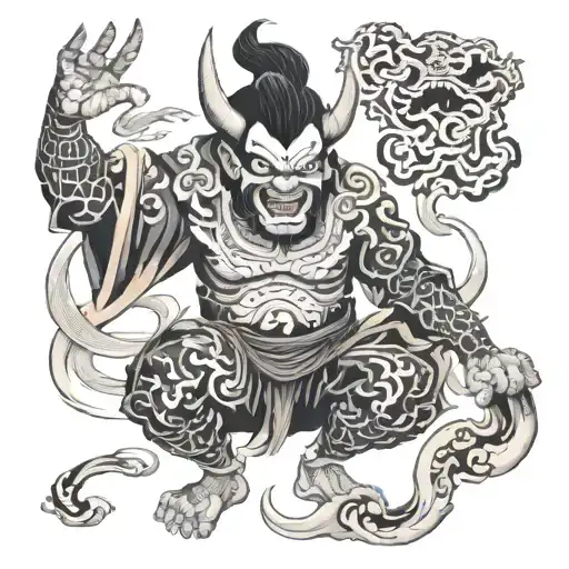 Japanese Demon With Mask Along With Japanese Times