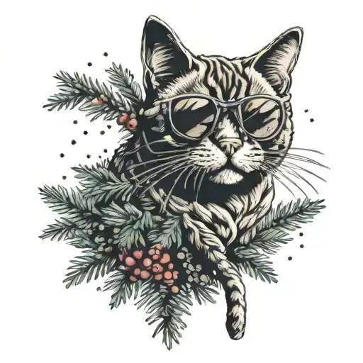 Cat With Sunglasses On A Christmas Tree
