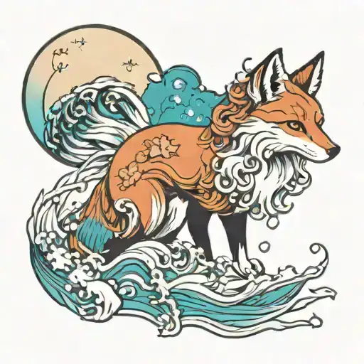 Ninetail Fox Northern Lights Holding The Moon