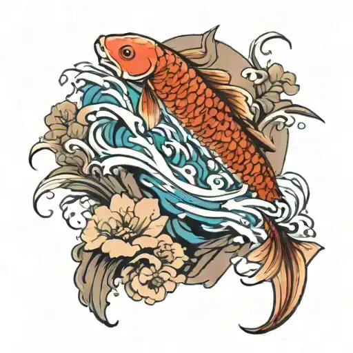 A Koi Ryu Swimming Up A Waterfall