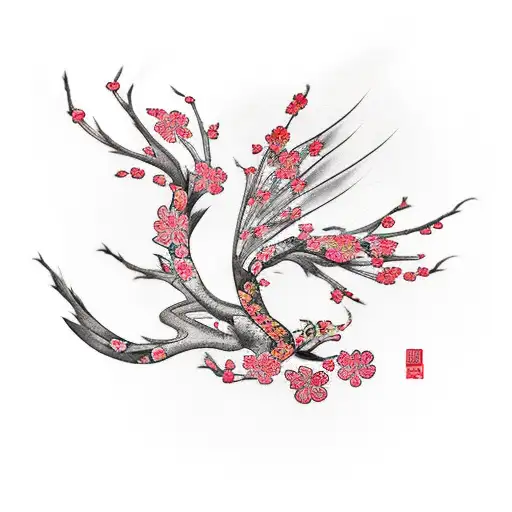 Cherry Blossom With Phoenix Feather