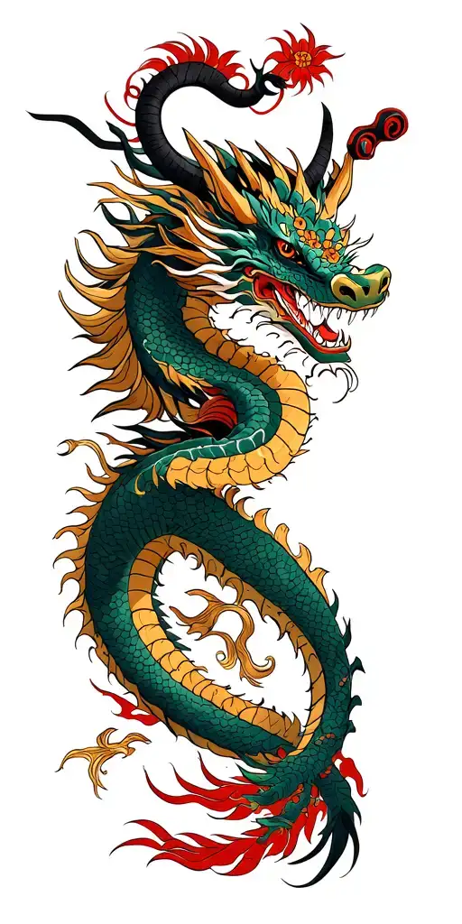 Traditional Japanese Samurai And Dragon