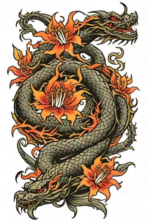 Dragon And Red Spider Lily