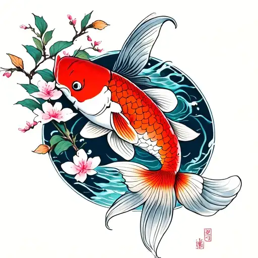 Cherry Blossoms And Koi Fish