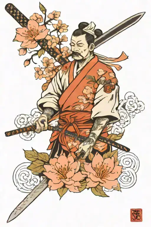 Chef And Katana And Sakura Blossom