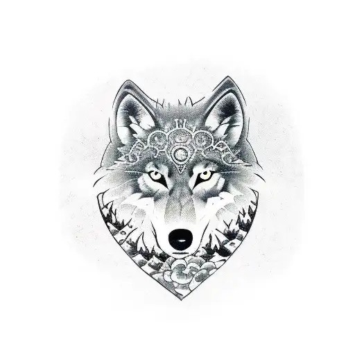 Family Shield With Wolf And Forest
