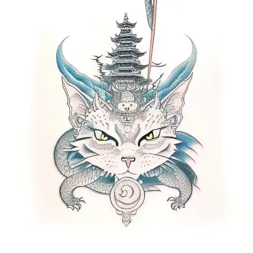 Dragon Cat And Samurai