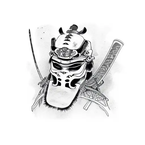 Scary Mask Samurai With Katana