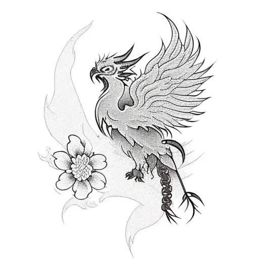 Phoenix With Flowers On Tail