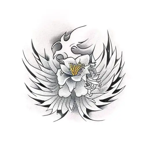 Phoenix With Lily Flowers On Tail