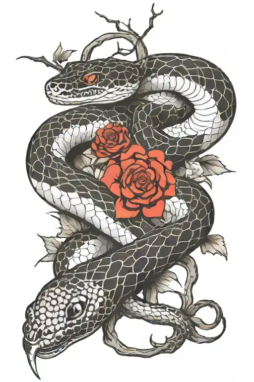 Black And White Snake Sleeve Tattoo In Japanese Style With Spider Web