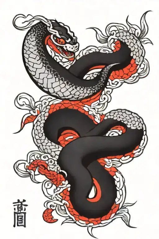 Black And White Snake Sleeve Tattoo In Japanese Style With Spider Web