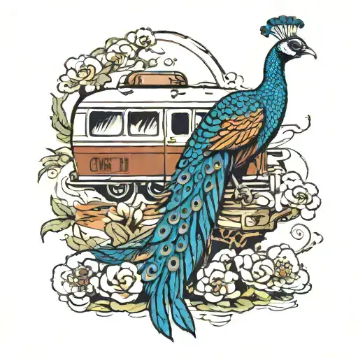 A Peacock Drinking Whiskey In Front Of An Rv
