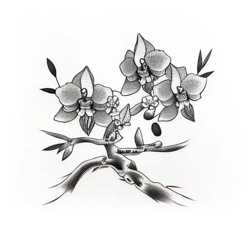 Olive Tree Trunk With Orchid Petals