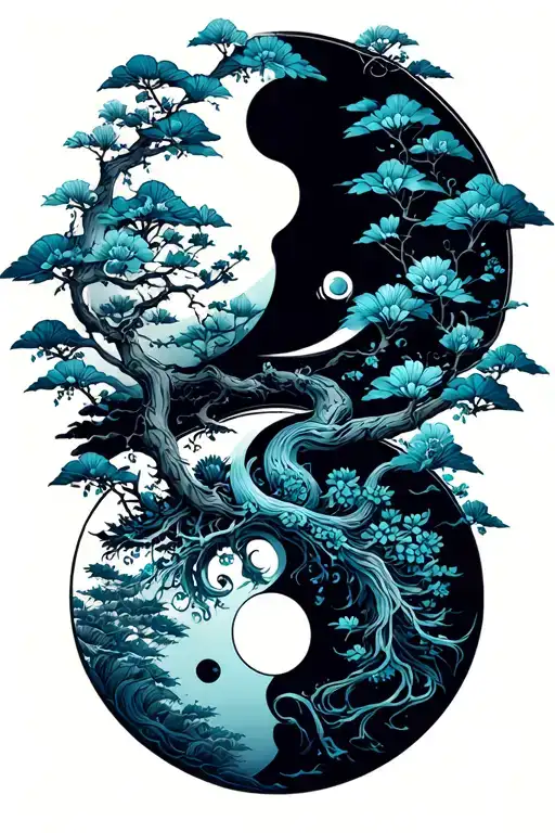 Ying Yang Tree Of Life Intertwined