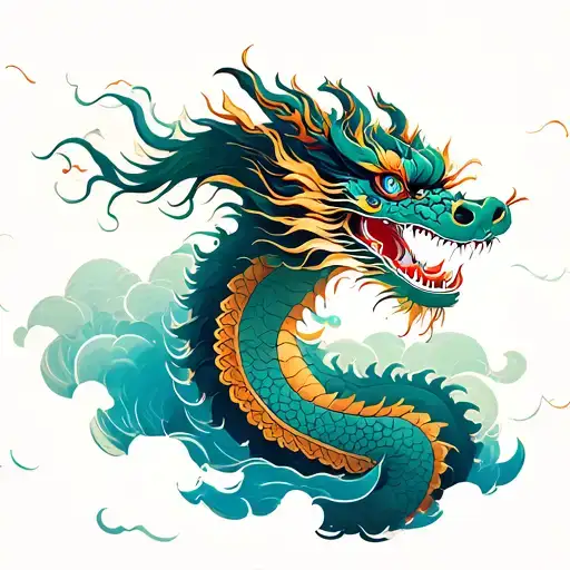 Chinese Dragon In The Clouds Floating